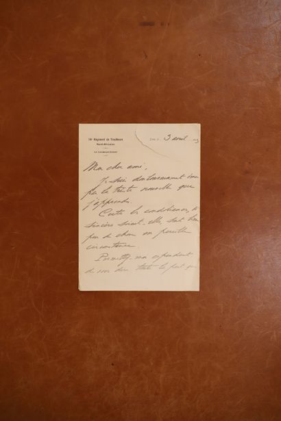 null Lettre datée et signée du 3.04.1925 du Général Giraud au Général de Monsabert...