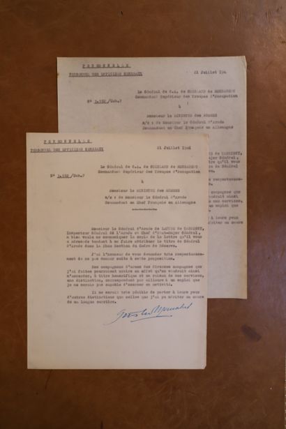 null Courrier du 21.07.1946 du Général De Monsabert à M. le Ministre des Armées qui...