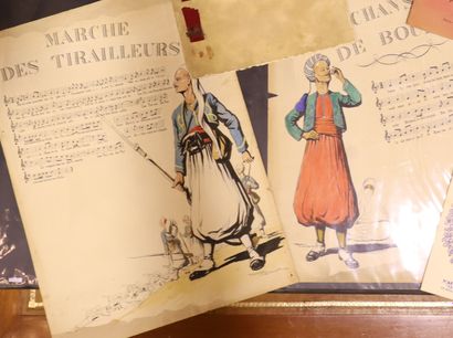 null Affiches originales signées Raoul VINCENT
"Marche des Tirailleurs" et "La Chanson...