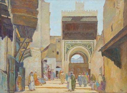 null TABLEAU ORIENTALISTE "SCENE DE RUE A FEZ" DE HAMMAD JABRAN ( 1917-1993)

Huile...