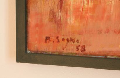 null PAYSAGE ROUGE 

Huile sur toile signée de Bruno Sogno et datée 58 (1958) en...