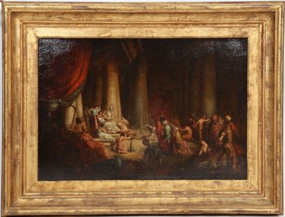 null TABLEAU ORIENTALISTE "SCENE DE PALAIS ORIENTAL" XIXè

Huile sur toile, encadrée,...