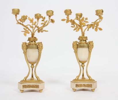null PAIRE DE CANDELABRES DE STYLE LOUIS XVI 

En bronze doré et marbre blanc, à...