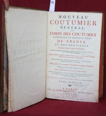 null COUTUMIER GENERAL – Bourdot de Richebourg. Paris 1724, 4 volumes in-folio reliés...