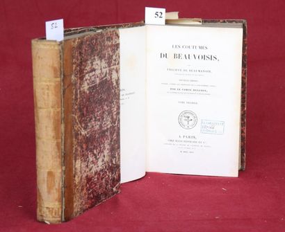 null BEAUMANOIR – LES COUTUMES de BEAUVOISIS. Paris 1842, in-8, relié.