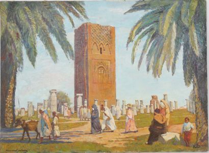 null TABLEAU ORIENTALISTE "VUE DE RABAT" 

Huile sur toile signée"Hammad Jabran"...