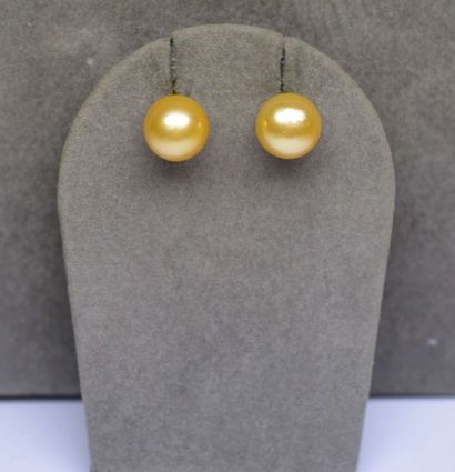 null Très rare et très belle paire de boucles d'oreille or jaune ornée par 2 perles...