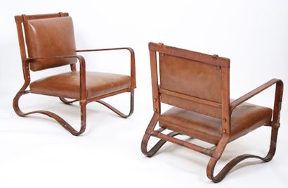 null RARE PAIRE DE FAUTEUILS DE JACQUES ADNET (1900- 1984)

Structure formée de larges...