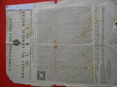 null COMPAGNIE des INDES AFFICHE ROYALE de 1723 concernant la FORMATION du CONSEIL...