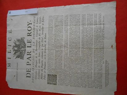 null MILICE AFFICHE ROYALE de 1744 concernant l’ORGANISATION de LA MILICE.
