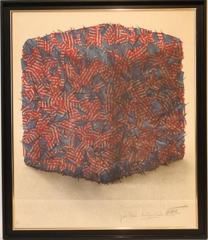 null LITHOGRAPHIE "COMPRESSION DE DRAPEAUX AMERICAINS" DE CESAR (1921-1998)

	Lithographie...