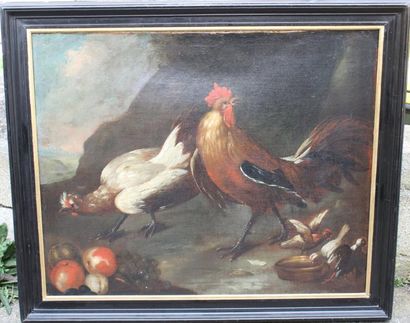 null TABLEAU " SCENE DE BASSE COUR" XVIIIè

Huile sur toile représentant une Poule,...