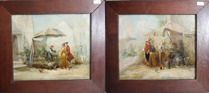 null ENSEMBLE DE DEUX TABLEAUX" SCENES CHAMPETRES" 

Huiles sur toile encadrées dans...