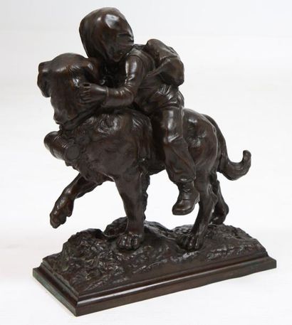 null BRONZE "ENFANT AU SAINT BERNARD" DE GAUDEZ (1845-1902)

Bronze à patine brune...