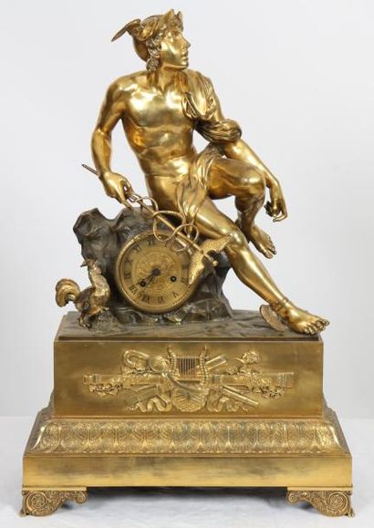null PENDULE "MERCURE" RESTAURATION

En bronze doré, représentant Mercure assis sur...