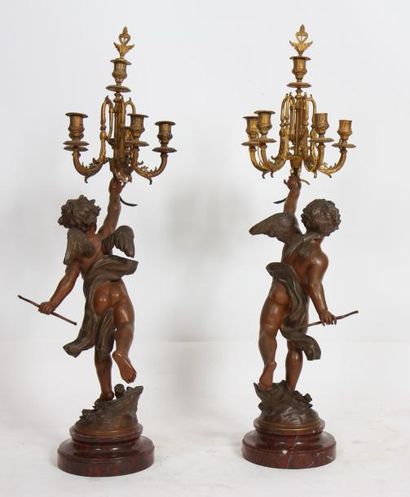 null PAIRE DE CANDELABRES "AUX ANGELOTS" XIXè

En régule patiné représentant un angelot...