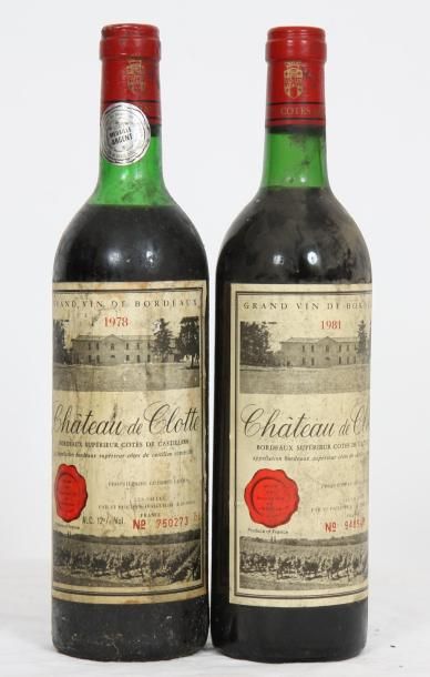 null 2 bouteilles CHATEAU DE CLOTTE 1978 et 1981