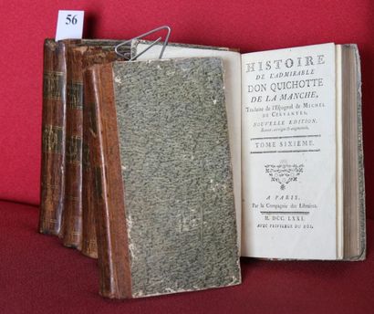 null HISTOIRE de l’ADMIRABLE DON QUICHOTTE de LA MANCHE. 1771. 6 volumes demi reliure...