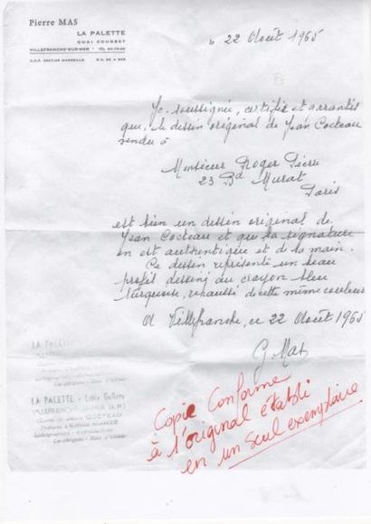 null DESSIN AU PASTEL "PROFIL D'HOMME" DE JEAN COCTEAU (1889-1963)

Pastel sur papier...