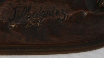 null BRONZE "BASSET A L'ARRET" DE MOIGNIEZ (1835-1894)

Bronze à patine marron, reposant...
