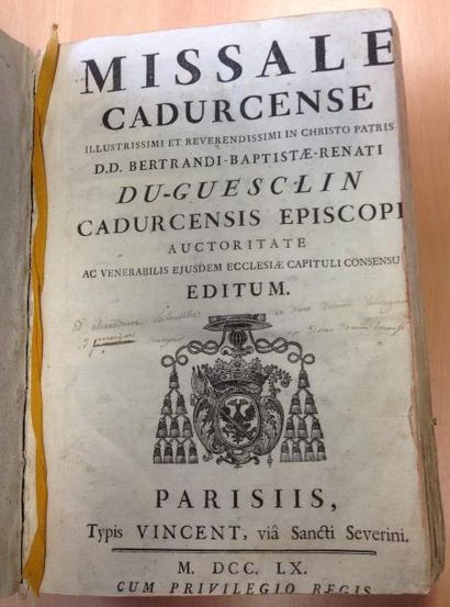 null 1 VOL. "MISSALE CADURCENSE..." PAR MONSEIGNEUR DU-GESCLIN EVEQUE DE CAHORS 1760

Missel...