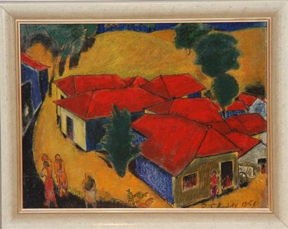 null TABLEAU "VILLAGE ANIME 1956" DE PAKHAL TIRUMAL REDDY (1915-1996)

Huile sur...