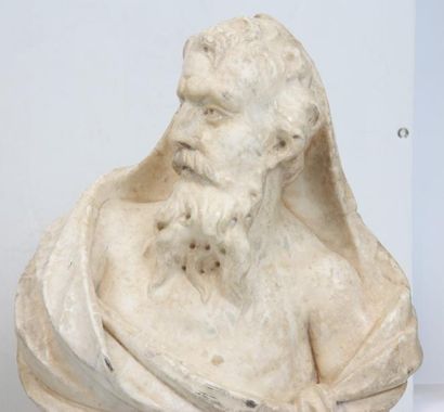 null RARE PAIRE DE MARBRES "BUSTES D'HOMMES EN TOGE" XVIIè
En marbre blanc statuaire,...