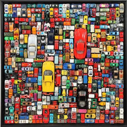 null RAOUL W.
"REVE DE GOSSE"
Composition formée de voitures miniatures collées sur...