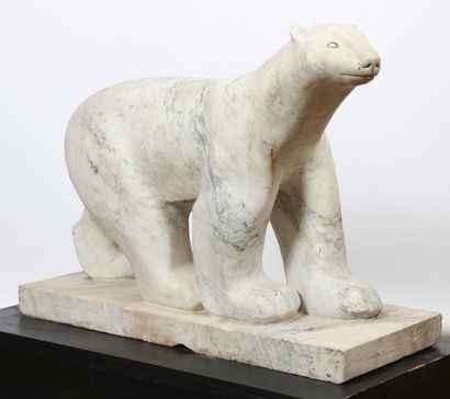 null IMPORTANT MARBRE "OURS POLAIRE" 

En marbre blanc veiné, représentant un ours...