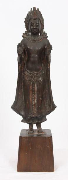 null "BUDDHA DEBOUT EN ABAYA MUDRA"
Bronze à Patine brune . 
Style « post Lopburi».
THAILANDE...