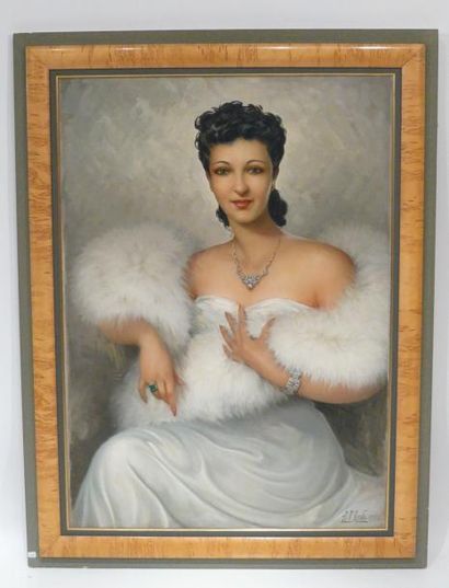 null TABLEAU 1930 "PORTRAIT D'ELEGANTE AU BOA" 

Huile sur toile signée et datée...