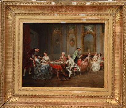 null TABLEAU "SCENE DE GENRE, DANS UN SALON DU TEMPS DE LOUIS XV" DE MONFALLET (1816-1900)

Huile...