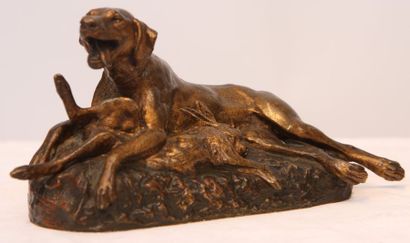null BRONZE "CHIEN AU LIEVRE" DE TRUFFOT (1843-1896)

En bronze à patine mordorée,...