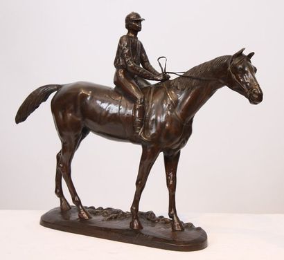 null BRONZE "JOCKEY A CHEVAL" DE LEON BUREAU (1837-1900)

Bronze à patine marron,...