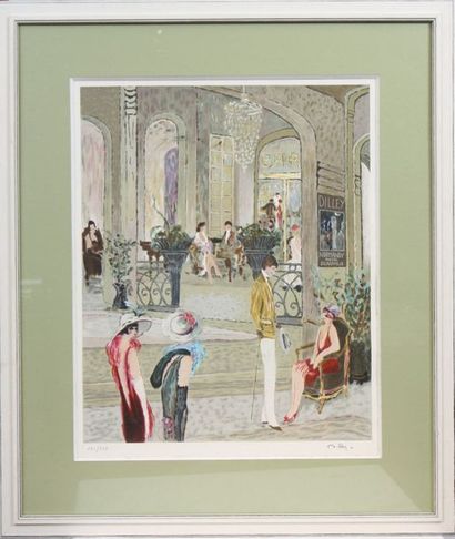 null LITHOGRAPHIE "NORMANDY HOTEL, LE HALL" DE RAMON DILLEY (1932)

Lithographie...