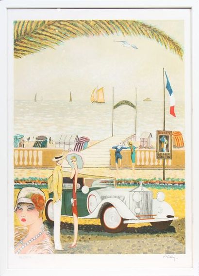 null LITHOGRAPHIE "LA PLAGE DU CARLTON, A LA ROLLS ROYCE" DE RAMON DILLEY (1932)

Lithographie...