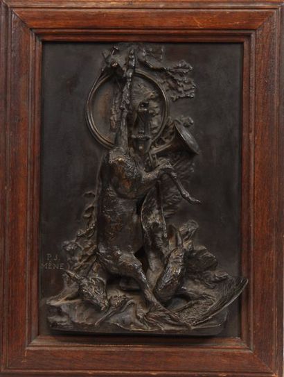 null BAS-RELIEF EN BRONZE "TROPHEES DE CHASSE" DE MENE (1810-1879)

En bronze patiné,...