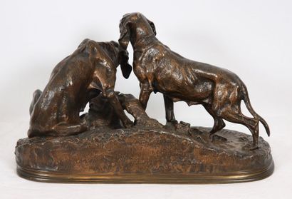 null BRONZE "DEUX CHIENS DE CHASSE" DE MENE (1810-1879)

Bronze à patine mordorée,...