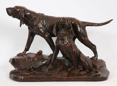 null BRONZE "DEUX CHIENS DE CHASSE" DE LEON BUREAU (1866-1906)

Bronze patiné représentant...