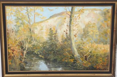 null TABLEAU "RUISSEAU " 1942

Huile sur toile représentant un bord de rivière ensoleillé...