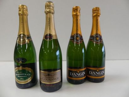 null 1 lot de 4 bouteilles : 2 Champagne Dangin Brut ; 1 Champagne Charles de Courance...