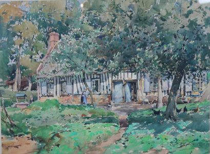 null AQUARELLE "CHAUMIERE NORMANDE ANIMEE" DE PAUL EMILE LECOMTE (1877-1950)

Aquarelle...