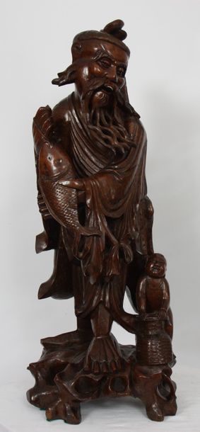 null GROUPE EN BOIS SCULPTE "PECHEUR ET SON FILS" ASIE

En bois sculpté, reposant...