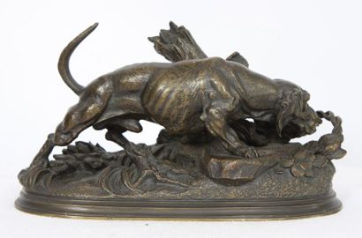 null BRONZE "CHIEN D'ARRET A LA SOUCHE" DE JULES MOIGNEZ (1835-1894)

Bronze patiné,...