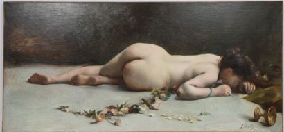 null TABLEAU "FEMME NUE A LA COUPE" 1893 DE LEON MAYET

Huile sur toile (réentoilée),...