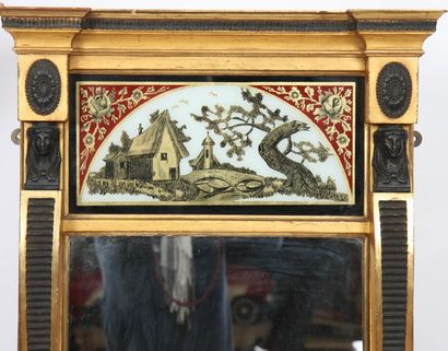 null MIROIR TRUMEAU ANGLAIS REGENCY

En bois doré et noirci, à décor de paysage en...