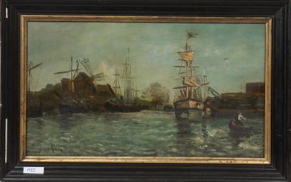 null TABLEAU MARINE "VOILIER AMARRE AU MOULIN" ECOLE XXè

Huile sur panneau, signée...