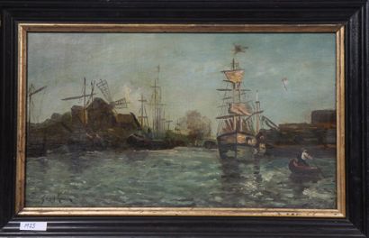 null TABLEAU MARINE "VOILIER AMARRE AU MOULIN" ECOLE XXè

Huile sur panneau, signée...