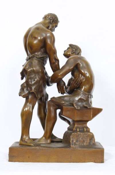 null GROUPE EN BRONZE "LES DEUX FORGERONS OU L'ENTRAIDE" DE MAURICE FAVRE (1875-1915)

En...