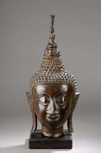 null Tête de Buddha à l'expression sereine méditative, les lobbes d'oreilles genereuseument...